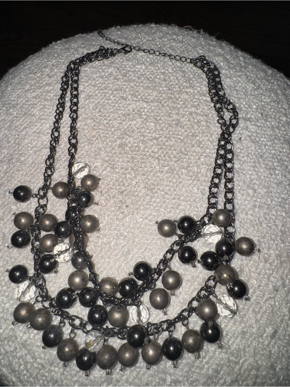Multi-Row Black and Gunmetal Bead Statement Necklace -